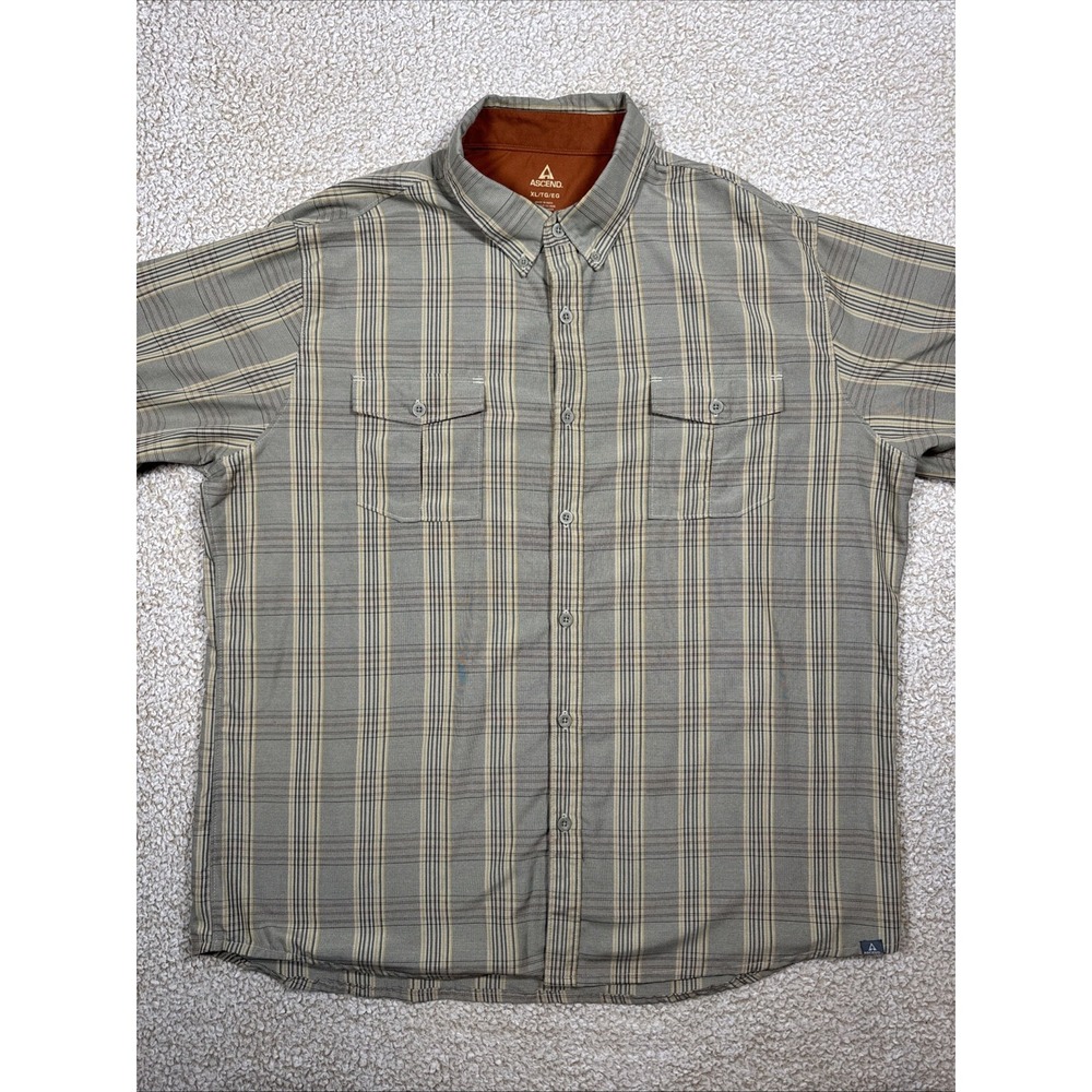 Ascend Men's Large Brown Plaid Long Sleeve Button Down Shirt Pockets L